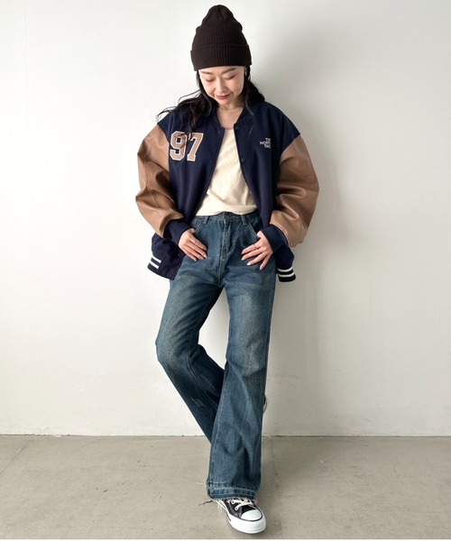 THE NORTH FACE(ザノースフェイス)の「THE NORTH FACE(ザ・ノースフェイス)/ルーズフィット 配色ライン スタジャン ヴァーシティージャケット/VARSITY HEAT JACKET(ブルゾン・レディース・ブラック/クリーム/ネイビー・XL/L/M/XXL)」の18枚目の写真