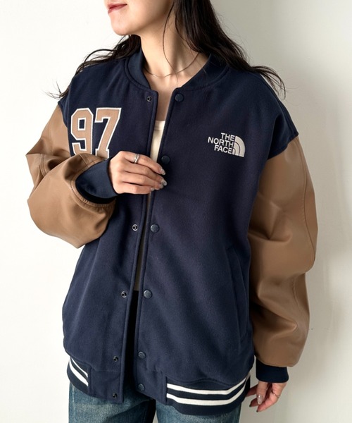 THE NORTH FACE(ザノースフェイス)の「THE NORTH FACE(ザ・ノースフェイス)/ルーズフィット 配色ライン スタジャン ヴァーシティージャケット/VARSITY HEAT JACKET(ブルゾン・レディース・ブラック/クリーム/ネイビー・XL/L/M/XXL)」の14枚目の写真