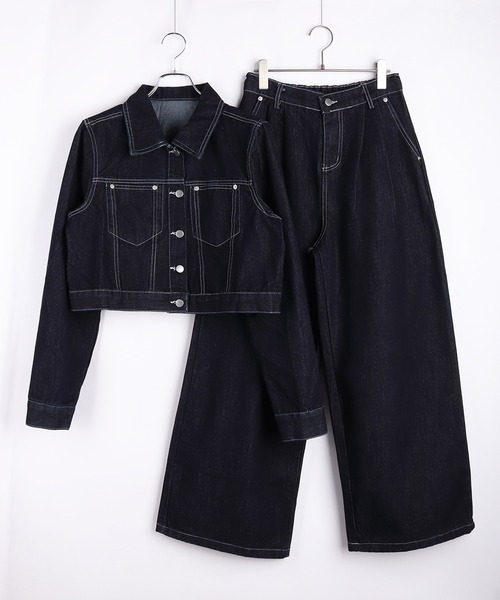 WESTSEA（ウエストシー）の「ショート丈 デニムジャケット ＆ ワイトシルエット デニムパンツ セットアップ（セットアップ・レディース・ネイビー・FREE）」の11枚目の写真