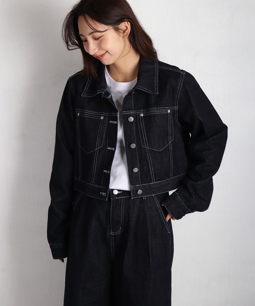 WESTSEA（ウエストシー）の「ショート丈 デニムジャケット ＆ ワイトシルエット デニムパンツ セットアップ（セットアップ・レディース・ネイビー・FREE）」の5枚目の写真