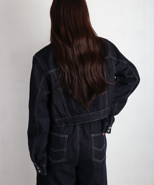 WESTSEA（ウエストシー）の「ショート丈 デニムジャケット ＆ ワイトシルエット デニムパンツ セットアップ（セットアップ・レディース・ネイビー・FREE）」の6枚目の写真