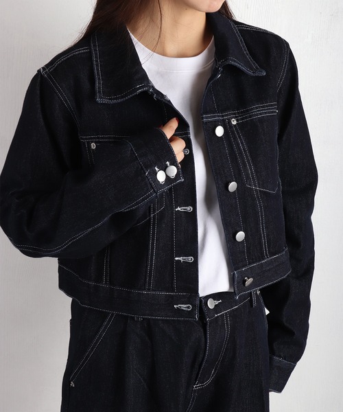 WESTSEA（ウエストシー）の「ショート丈 デニムジャケット ＆ ワイトシルエット デニムパンツ セットアップ（セットアップ・レディース・ネイビー・FREE）」の7枚目の写真
