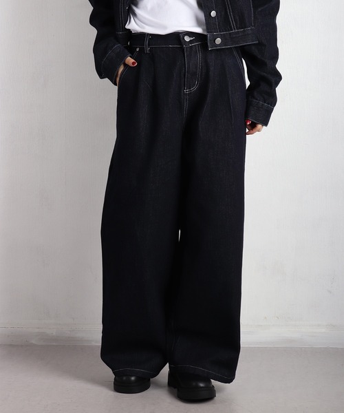 WESTSEA（ウエストシー）の「ショート丈 デニムジャケット ＆ ワイトシルエット デニムパンツ セットアップ（セットアップ・レディース・ネイビー・FREE）」の8枚目の写真