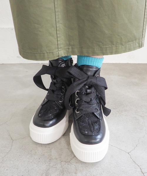 byあしながおじさん（バイアシナガオジサン）の「軽量｜厚底ハイカットスニーカー　8740229（スニーカー・レディース・ブラック/ピンクベージュ/オフホワイト・LL/L/M/S）」の11枚目の写真