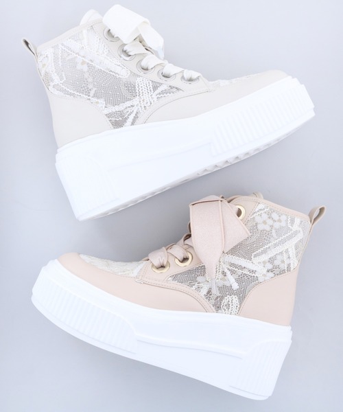 byあしながおじさん（バイアシナガオジサン）の「軽量｜厚底ハイカットスニーカー　8740229（スニーカー・レディース・ブラック/ピンクベージュ/オフホワイト・LL/L/M/S）」の22枚目の写真