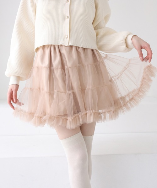 one after another NICE CLAUP（ワンアフターアナザーナイスクラップ）の「【premium order】チュールティアードミニスカート（スカート・レディース・ベージュ/オフホワイト/ブラック・FREE）」の3枚目の写真