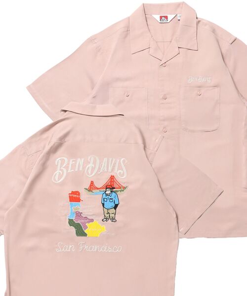 BEN DAVIS(ベンデイビス)の「【BEN DAVIS(ベンデイビス)】SOUVENIR EMB O/C SHIRT / 半袖 シャツ 刺繍 オープンカラー ヴィンテージライク(シャツ/ブラウス・メンズ・オフホワイト/ブラック/ピンク・MEDIUM/LARGE/X-LARGE)」の3枚目の写真