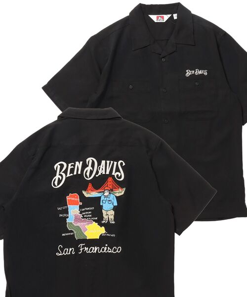 BEN DAVIS(ベンデイビス)の「【BEN DAVIS(ベンデイビス)】SOUVENIR EMB O/C SHIRT / 半袖 シャツ 刺繍 オープンカラー ヴィンテージライク(シャツ/ブラウス・メンズ・オフホワイト/ブラック/ピンク・MEDIUM/LARGE/X-LARGE)」の1枚目の写真