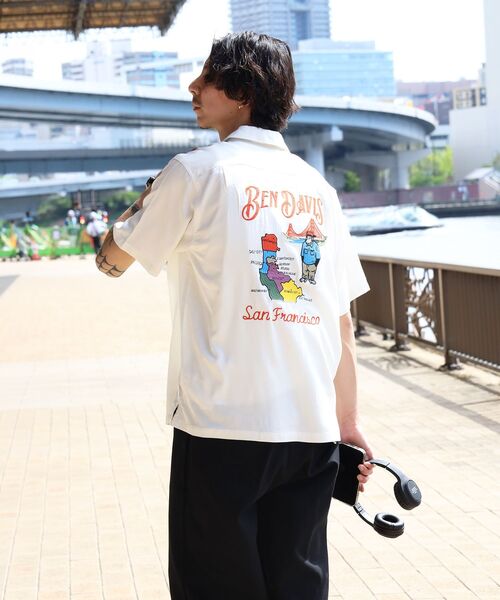 BEN DAVIS(ベンデイビス)の「【BEN DAVIS(ベンデイビス)】SOUVENIR EMB O/C SHIRT / 半袖 シャツ 刺繍 オープンカラー ヴィンテージライク(シャツ/ブラウス・メンズ・オフホワイト/ブラック/ピンク・MEDIUM/LARGE/X-LARGE)」の11枚目の写真