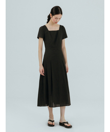 Cotton Square Long Dress,  Black