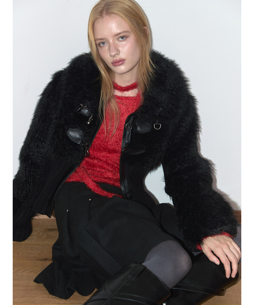 ASURA(アスラ)の「KNIT FUR MIX MUSTANG (BLACK)(ムートンコート・レディース・その他・ONE SIZE)」の4枚目の写真