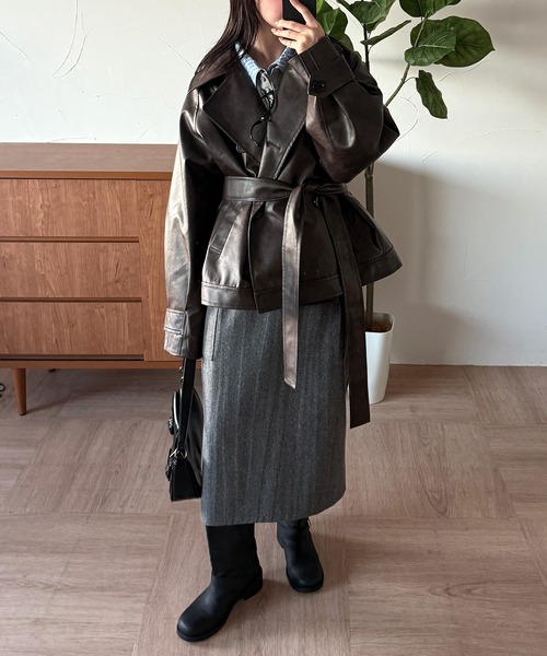 セール】belted short trench jacket / ベルト付きショートトレンチ