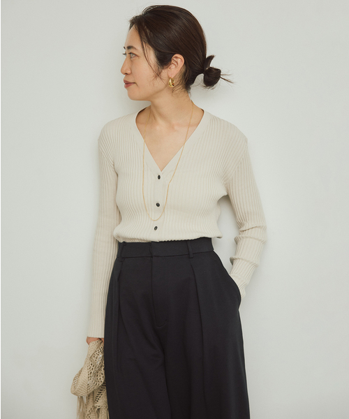 イタリア糸 RIB Vネックカーディガン（カーディガン/ボレロ）｜VERMEIL