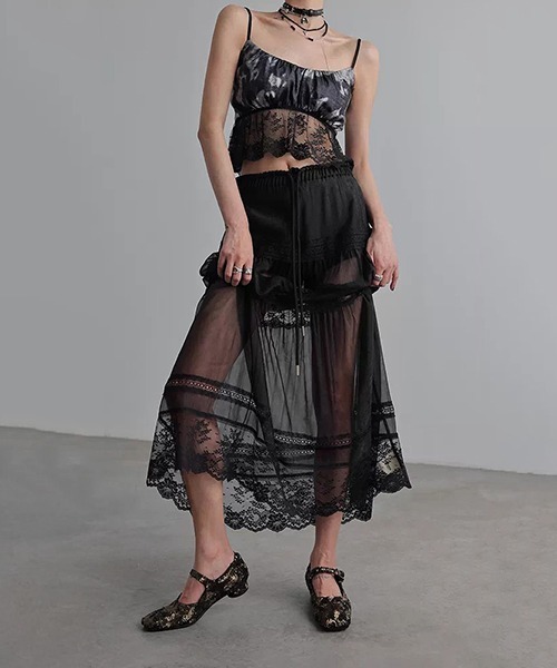 chuclla（チュクラ）の「【CHENTAITAI】レースヘム ギャザーキャミソール CTW26s010（キャミソール・レディース・ライトグレー/ブラック・M）」の6枚目の写真