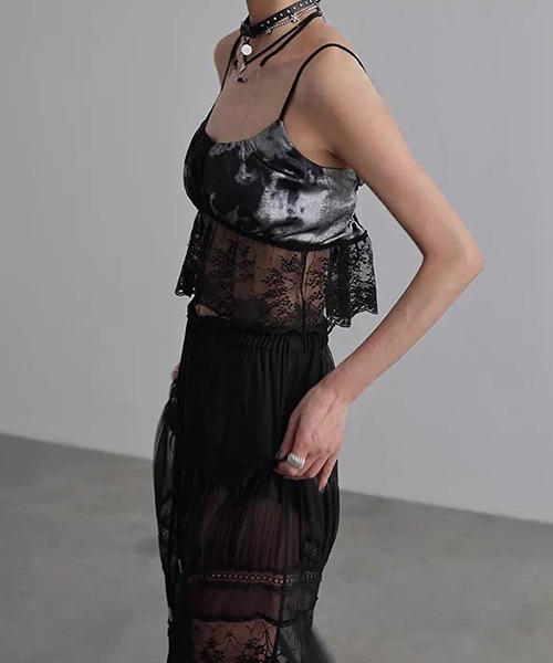 chuclla（チュクラ）の「【CHENTAITAI】レースヘム ギャザーキャミソール CTW26s010（キャミソール・レディース・ライトグレー/ブラック・M）」の7枚目の写真