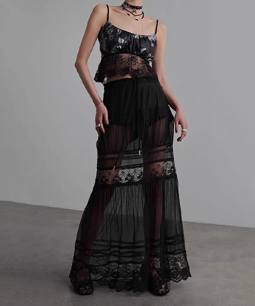 chuclla（チュクラ）の「【CHENTAITAI】レースヘム ギャザーキャミソール CTW26s010（キャミソール・レディース・ライトグレー/ブラック・M）」の8枚目の写真