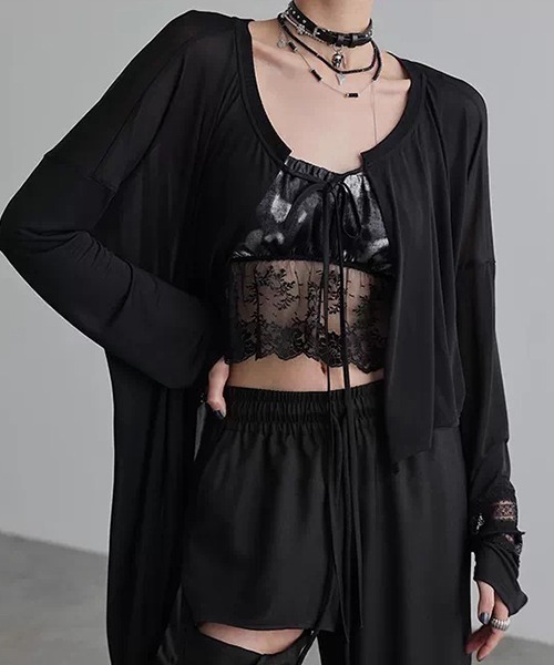 chuclla（チュクラ）の「【CHENTAITAI】レースヘム ギャザーキャミソール CTW26s010（キャミソール・レディース・ライトグレー/ブラック・M）」の10枚目の写真