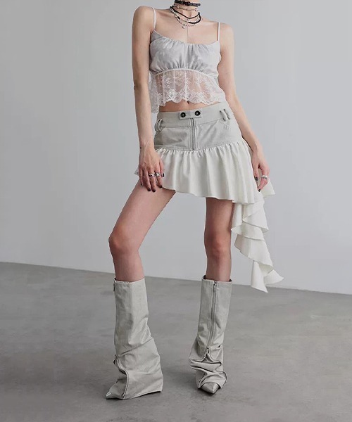 chuclla（チュクラ）の「【CHENTAITAI】レースヘム ギャザーキャミソール CTW26s010（キャミソール・レディース・ライトグレー/ブラック・M）」の14枚目の写真