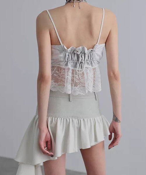 chuclla（チュクラ）の「【CHENTAITAI】レースヘム ギャザーキャミソール CTW26s010（キャミソール・レディース・ライトグレー/ブラック・M）」の15枚目の写真