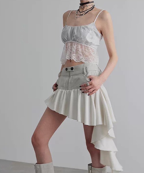 chuclla（チュクラ）の「【CHENTAITAI】レースヘム ギャザーキャミソール CTW26s010（キャミソール・レディース・ライトグレー/ブラック・M）」の16枚目の写真