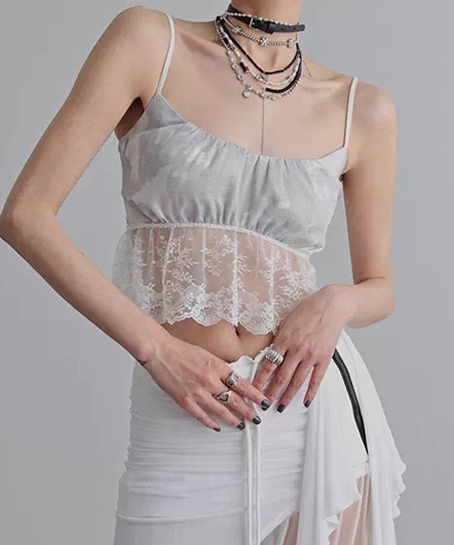 chuclla（チュクラ）の「【CHENTAITAI】レースヘム ギャザーキャミソール CTW26s010（キャミソール・レディース・ライトグレー/ブラック・M）」の17枚目の写真