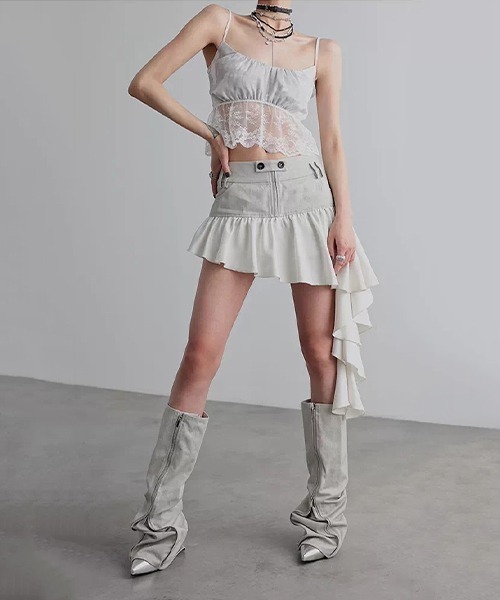 chuclla（チュクラ）の「【CHENTAITAI】レースヘム ギャザーキャミソール CTW26s010（キャミソール・レディース・ライトグレー/ブラック・M）」の18枚目の写真