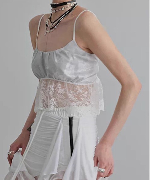 chuclla（チュクラ）の「【CHENTAITAI】レースヘム ギャザーキャミソール CTW26s010（キャミソール・レディース・ライトグレー/ブラック・M）」の19枚目の写真