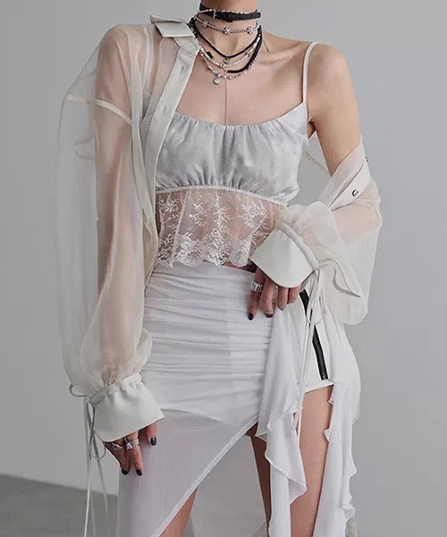 chuclla（チュクラ）の「【CHENTAITAI】レースヘム ギャザーキャミソール CTW26s010（キャミソール・レディース・ライトグレー/ブラック・M）」の20枚目の写真