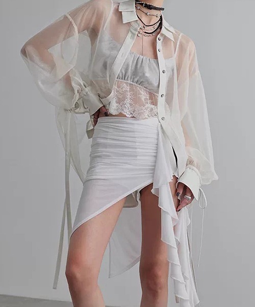 chuclla（チュクラ）の「【CHENTAITAI】レースヘム ギャザーキャミソール CTW26s010（キャミソール・レディース・ライトグレー/ブラック・M）」の22枚目の写真