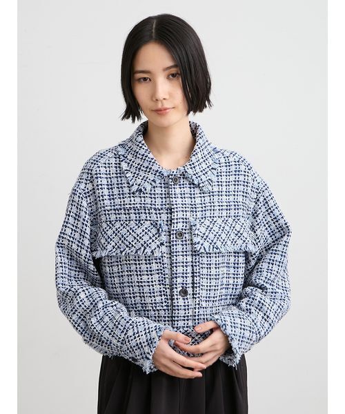 MIESROHE(ミースロエ)の「カットオフツィードジャケット(テーラードジャケット・レディース・アイボリー/ブラック/サックスブルー・0/1)」の3枚目の写真