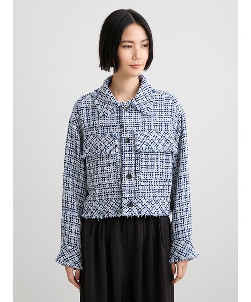 MIESROHE(ミースロエ)の「カットオフツィードジャケット(テーラードジャケット・レディース・アイボリー/ブラック/サックスブルー・0/1)」の6枚目の写真