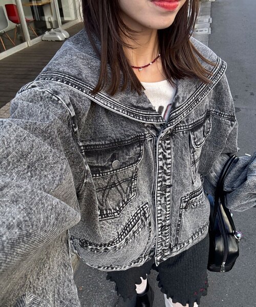 CIAOPANIC（チャオパニック）の「【ANTI WARP /アンチワープ】セーラーカラーデニムジャケット（デニムジャケット・メンズ・イエロー/ブラック・FREE）」の3枚目の写真