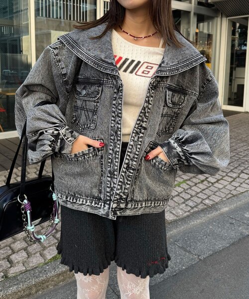 CIAOPANIC（チャオパニック）の「【ANTI WARP /アンチワープ】セーラーカラーデニムジャケット（デニムジャケット・メンズ・イエロー/ブラック・FREE）」の4枚目の写真