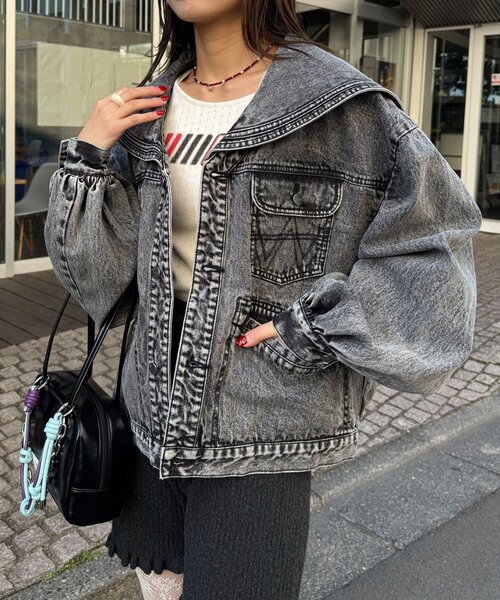 CIAOPANIC（チャオパニック）の「【ANTI WARP /アンチワープ】セーラーカラーデニムジャケット（デニムジャケット・メンズ・イエロー/ブラック・FREE）」の5枚目の写真