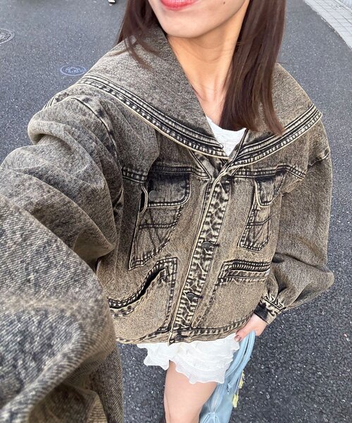 CIAOPANIC（チャオパニック）の「【ANTI WARP /アンチワープ】セーラーカラーデニムジャケット（デニムジャケット・メンズ・イエロー/ブラック・FREE）」の13枚目の写真