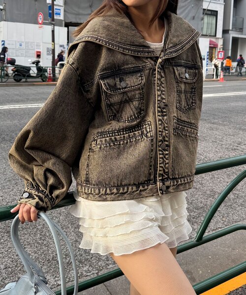 CIAOPANIC（チャオパニック）の「【ANTI WARP /アンチワープ】セーラーカラーデニムジャケット（デニムジャケット・メンズ・イエロー/ブラック・FREE）」の14枚目の写真