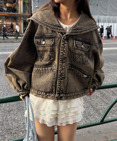 CIAOPANIC（チャオパニック）の「【ANTI WARP /アンチワープ】セーラーカラーデニムジャケット（デニムジャケット・メンズ・イエロー/ブラック・FREE）」の15枚目の写真