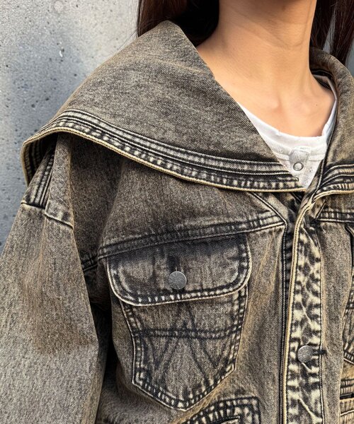 CIAOPANIC（チャオパニック）の「【ANTI WARP /アンチワープ】セーラーカラーデニムジャケット（デニムジャケット・メンズ・イエロー/ブラック・FREE）」の21枚目の写真