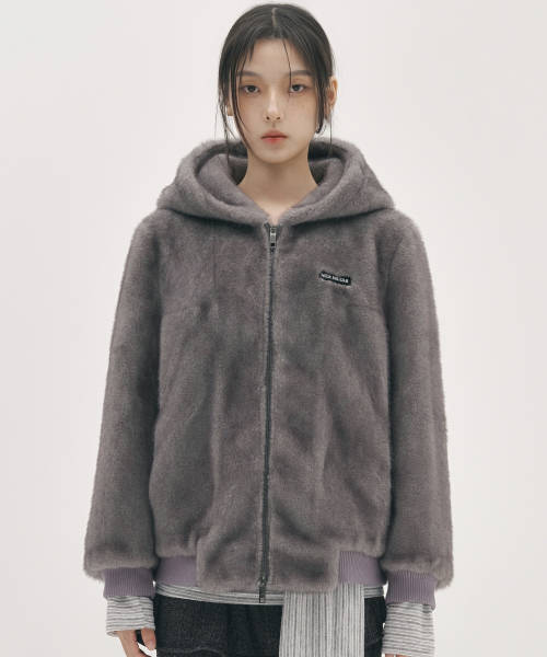 NICK&NICOLE(ニックアンドニコール)の「LUXE FUR HOOD BOMBER JACKET_GRAY(ムートンコート・レディース・その他・FREE)」の1枚目の写真