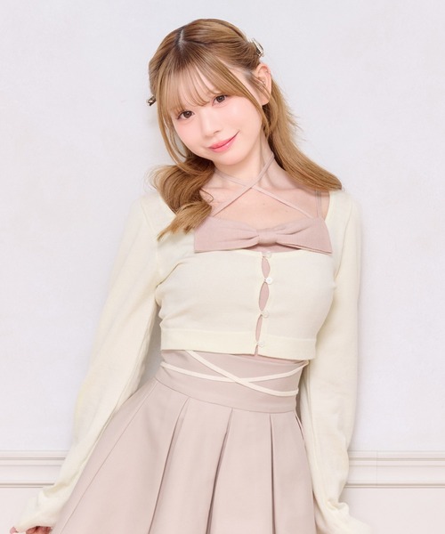 apres jour(アプレジュール)の「フロントリボンアンサンブル(アンサンブル・レディース・グレー/ピンク/アイボリー・X-LARGE/フリー)」の2枚目の写真