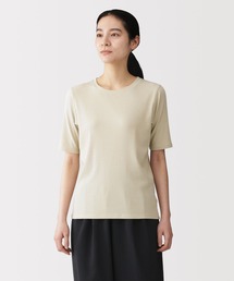 紳士 乾きやすい洗えるリブ編み半袖ニットTシャツ（ニット/セーター