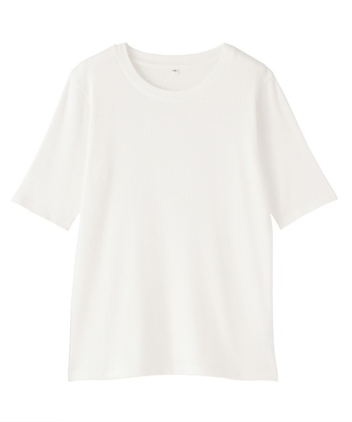 無印良品(ムジルシリョウヒン)の「婦人 なめらかリブ編みクルーネック五分袖Tシャツ(Tシャツ/カットソー・レディース・オレンジ/ブルー系/ブラック/ライトベージュ/オフホワイト・S/M/L/XL)」の14枚目の写真