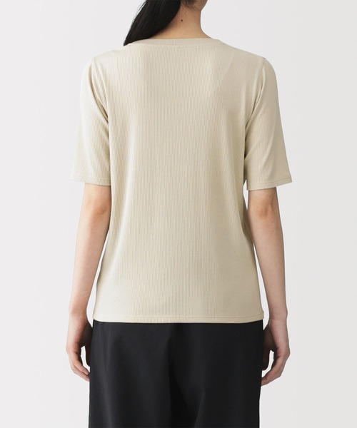 無印良品(ムジルシリョウヒン)の「婦人 なめらかリブ編みクルーネック五分袖Tシャツ(Tシャツ/カットソー・レディース・オレンジ/ブルー系/ブラック/ライトベージュ/オフホワイト・S/M/L/XL)」の15枚目の写真
