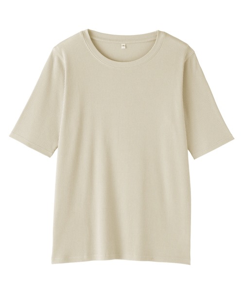 無印良品(ムジルシリョウヒン)の「婦人 なめらかリブ編みクルーネック五分袖Tシャツ(Tシャツ/カットソー・レディース・オレンジ/ブルー系/ブラック/ライトベージュ/オフホワイト・S/M/L/XL)」の9枚目の写真