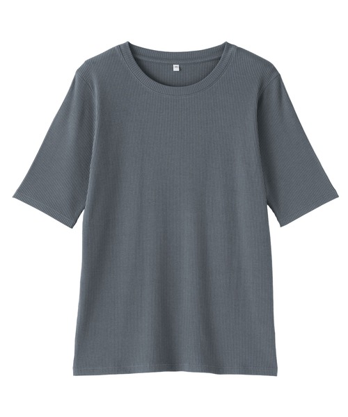 無印良品(ムジルシリョウヒン)の「婦人 なめらかリブ編みクルーネック五分袖Tシャツ(Tシャツ/カットソー・レディース・オレンジ/ブルー系/ブラック/ライトベージュ/オフホワイト・S/M/L/XL)」の7枚目の写真