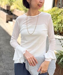 MICO COULIER（ミコクリエ）の「袖ペプラムシアープルオーバーカットソー（Tシャツ/カットソー）」