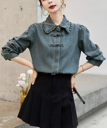 ＆soiree（アンドソワレ）の「チャイナボタン風フリルデニムブラウス（シャツ/ブラウス）」