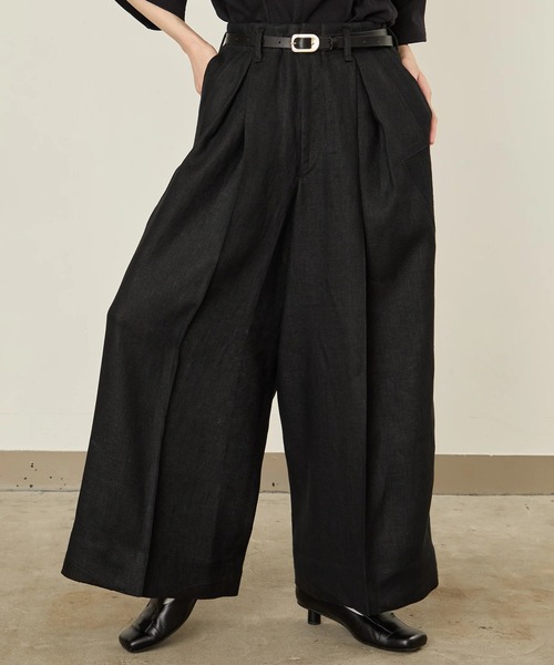 I'm here:（アイムヒアー）の「【i'm here : 】LINEN WIDE PANTS（その他パンツ・メンズ・ライトベージュ/ブラック・L/M）」の4枚目の写真