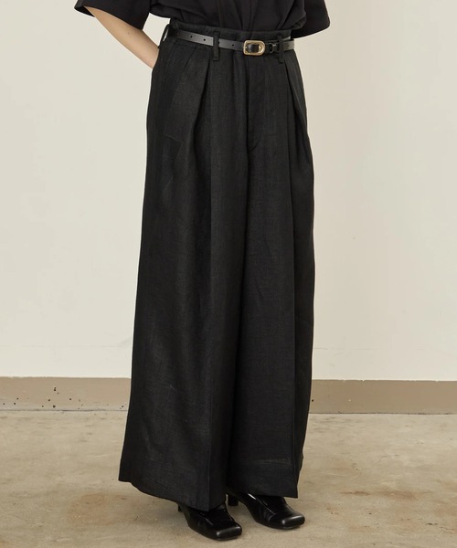 I'm here:（アイムヒアー）の「【i'm here : 】LINEN WIDE PANTS（その他パンツ・メンズ・ライトベージュ/ブラック・L/M）」の5枚目の写真