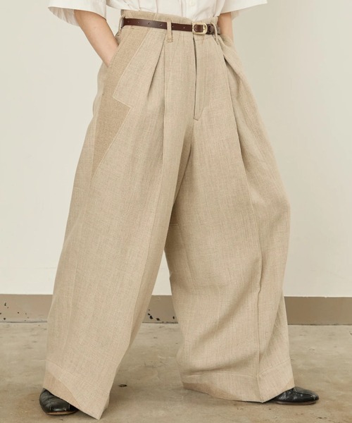 I'm here:（アイムヒアー）の「【i'm here : 】LINEN WIDE PANTS（その他パンツ・メンズ・ライトベージュ/ブラック・L/M）」の20枚目の写真